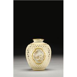 ROYAL WORCESTER RETICULATED VASE, the ovoid outer body with pierced bands of honeycomb, the inner...