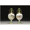 Image 1 : PAIR OF ROYAL DOULTON TWO-HANDLED VASES, each with a moulded and gilt printed green ground collar...