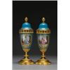 Image 1 : PAIR OF 'SEVRES' GILT BRONZE MOUNTED VASES AND COVERS, each painted in colours with a panel of a...