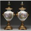 Image 1 : PAIR OF 'SEVRES' GILT-BRONZE MOUNTED TABLE LAMPS, painted in colours with a panel of a courting c...