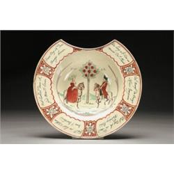 DUTCH-DECORATED ENGLISH CREAMWARE ORANGIST BARBER'S BOWL, painted in colours with portraits of Pr...