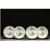 Image 1 : FOUR DUTCH-DECORATED ENGLISH CREAMWARE ORANGIST PLATES, with moulded scroll rims, each painted in...