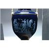 Image 2 : PAIR OF MEISSEN BLUE-GROUND TWO-HANDLED VASES, as table lamps, each body finely painted in white...