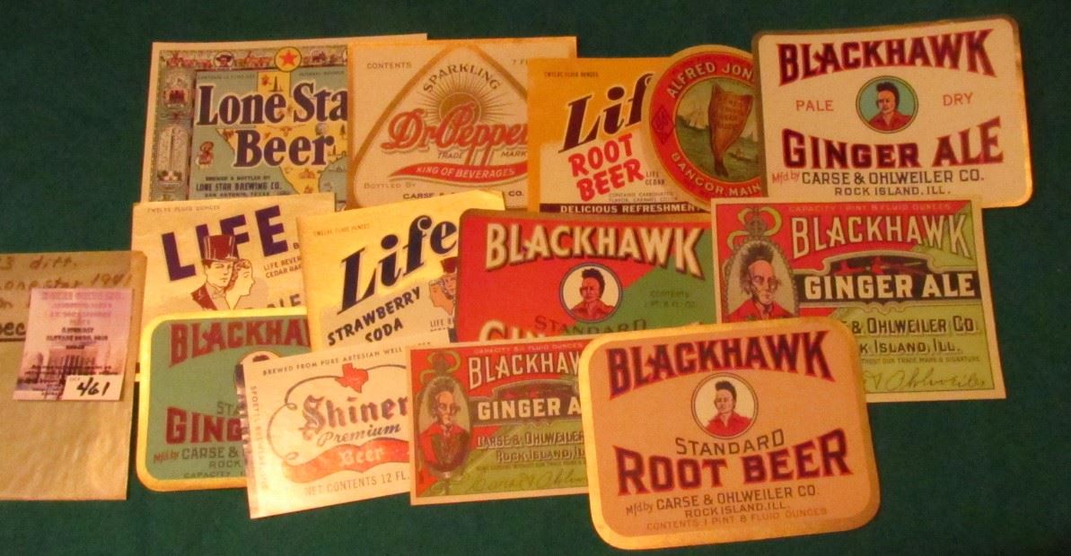 (13) Different Beer & Pop Labels dating back to 1940's.