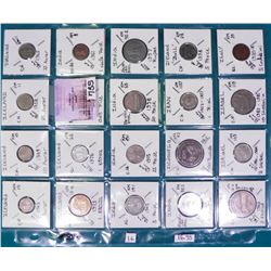(20) World Coins attributed by Country, KM #, Size, Mintage, and etc. in 2  x 2  holders and a Plast