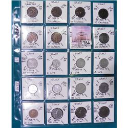 (20) Italian Coins attributed by Country, KM #, Size, Mintage, and etc. in 2  x 2  holders and a Pla