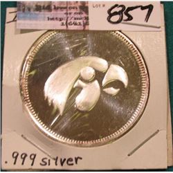  The University of Iowa Hawkeyes One Troy Ounce .999 Fine Silver , Depicts stylized 'Hawk head emble