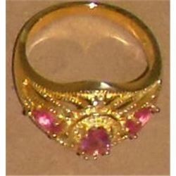 $250.00 aprraised 3 oval pink quartz new ring 14 Kt gold on sterling silver