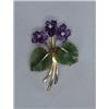 Image 1 : 14K YELLOW GOLD BROOCH, realistically formed as a spray of flowers formed of carved nephrite and...