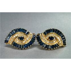 PAIR OF 14K YELLOW GOLD STUD BACK EARRINGS, each formed as intertwined curves and set with an ova...