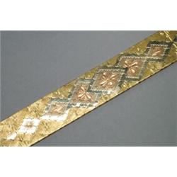 ITALIAN 18K 3-COLOUR GOLD STRAP BRACELET, with engraved decoration, 61 grams, See illustration...