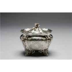 WILLIAM IV SILVER TEA CADDY, the bombT body and hinged cover engraved and chased with scrolling f...