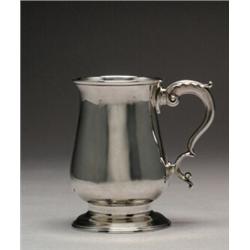 GEORGE III SILVER MUG, of baluster form with scroll handle on spreading circular base, ht. 5.2" -...