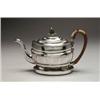 Image 1 : GEORGE III SILVER TEAPOT AND STAND, of facetted oval form with wooden handle and pineapple finial...