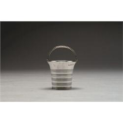 GEORGE III SILVER CREAM PAIL, of flaring cylindrical form with reeded bands and volute swing hand...