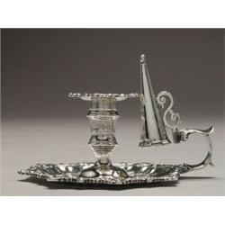 GEORGE IV SILVER CHAMBERSTICK, with matched extinguisher, of shaped circular form with foliate an...