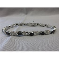 6.05 CT Blue Sapphire & Diamond Tennis Bracelet