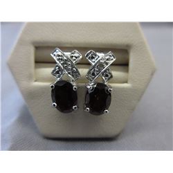 New - Oval Garnet & Diamond "XO" Design Earrings