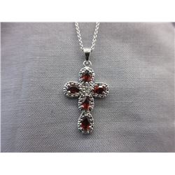 1.25 CTW Diamond & Garnet Cross Necklace