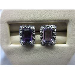 New -  Amethyst & Diamond Earrings - Emerald Cut