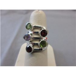 Sterling Silver -  Garnet, Amethyst & Peridot Ring