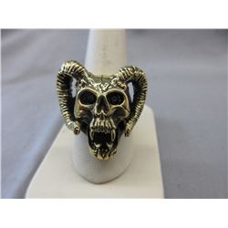 Man's Solid Bronze Cast "Skull with Horns" Ring