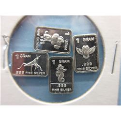 4 x .999 Silver Assorted Animal Motif Art Bars