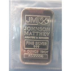 .999 Fine Silver Johnson Matthey Bar