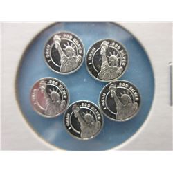 5 x .999 Silver Statue of Liberty Art Rounds