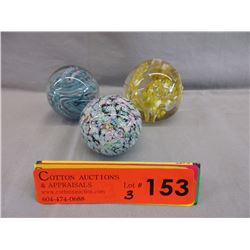 3 Art glass paper weights