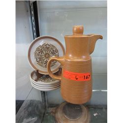 Vintage English pottery teapot & Denby side plates