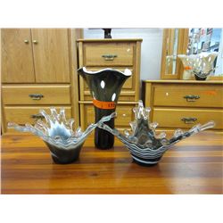 Art glass vase & dishes