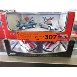 2 sets of die-cast scale model cars