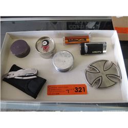 Herb grinders, lighter, belt buckle & more
