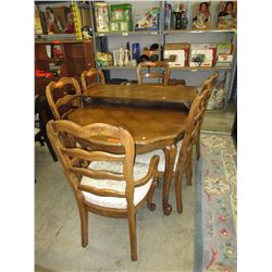 8 Piece wood dining table & chairs - used
