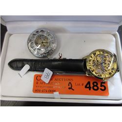Skeleton pocket watch & wrist watch
