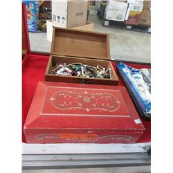 2 Wood jewelry boxes & contents