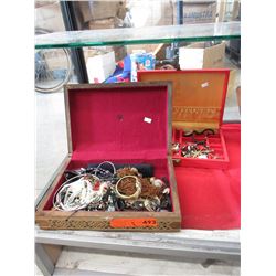 2 Wood jewelry boxes & contents