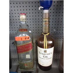 2 Texas Mickey whiskey bottles - empty