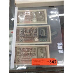 3 Authentic WWII Nazi German bank notes
