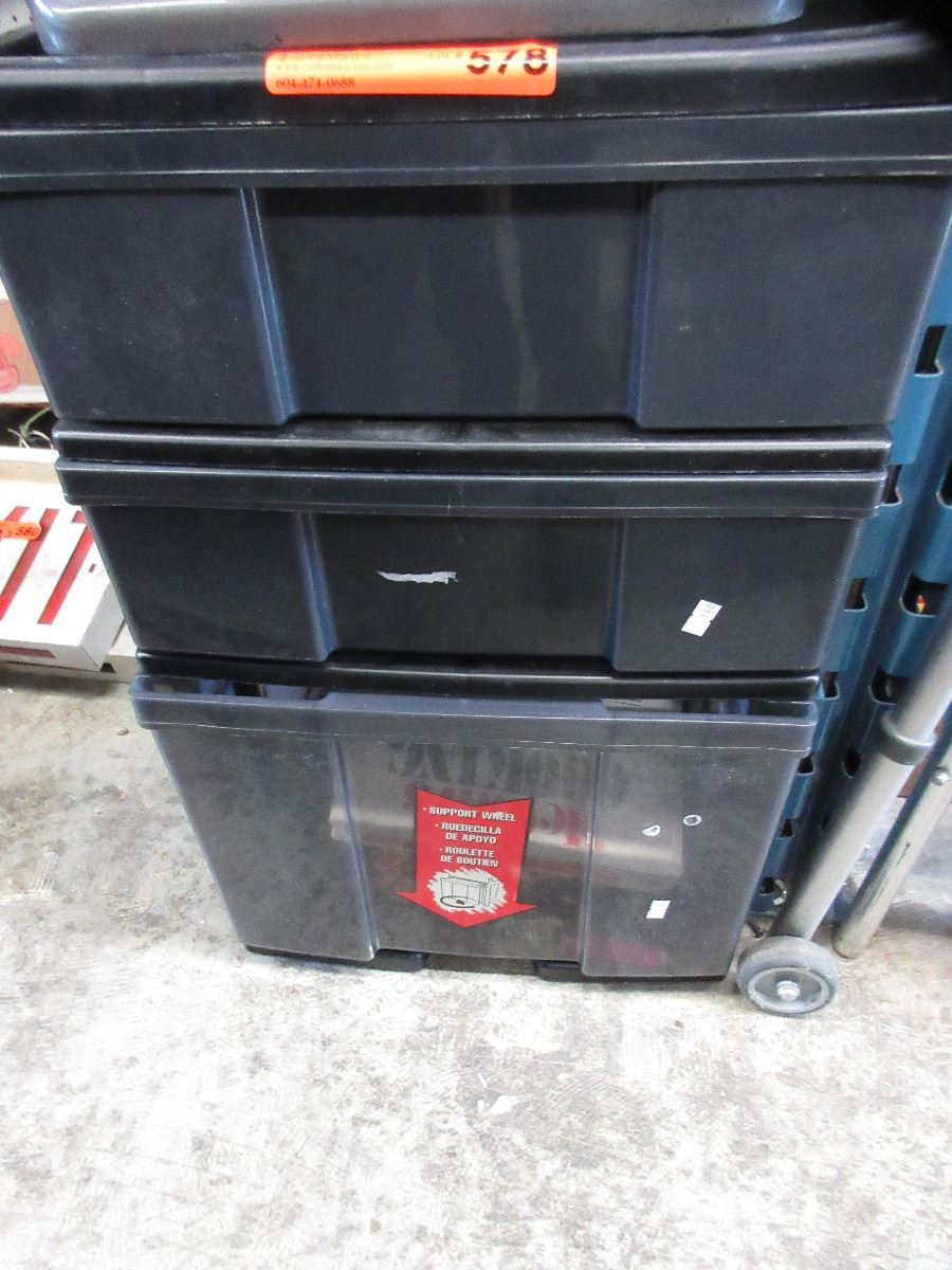 Used plastic storage drawers & contents.