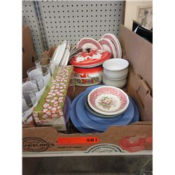 Box lot of used china & kitchen ware
