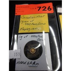 1 Gram of .9999 Gold - Canadian "Maple Gram"