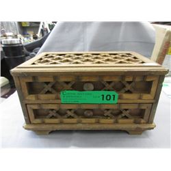 Estate wooden jewelry box & contents