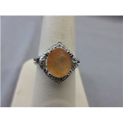 3.4 CT Oval Yellow Sapphire Ring set w/ 4 Diamonds