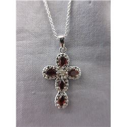 1.25 CTW Pear Cut Garnet & Diamond Cross Necklace