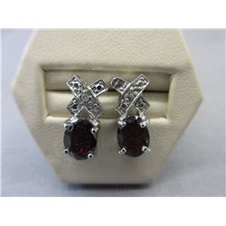 New - 2.8 CT Oval Garnet & Diamond Stud Earrings