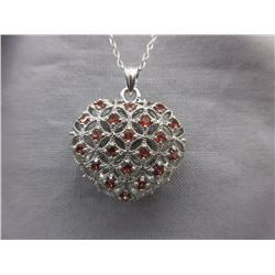 Sterling Silver 3D Heart set with 1 CTW Garnets