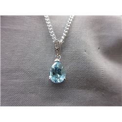 Pear Cut - Blue Topaz & Diamond Necklace & Chain