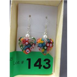 New - Colourful Murano Glass Heart Earrings